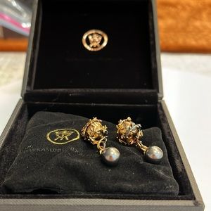 KK Orb & Pearl MENS Cufflinks Gold Plated Sterling orb TANGLED in a leafy vine.